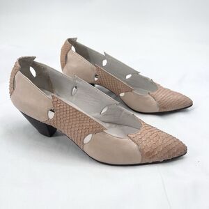 Vintage Maud Frizon Beige Snake Skin & Leather Heels Pumps